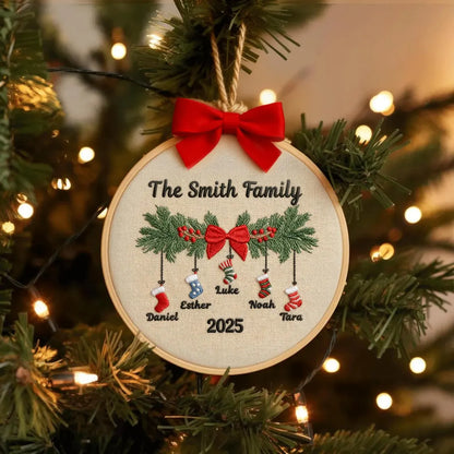 Personalized Family Christmas Embroidery Ornament 2025 | Stockings on Mantel