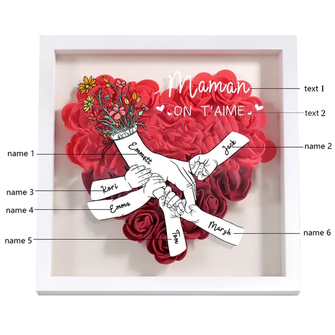 Personalized Name Flower Shadow Box | Gift for Mom & Grandma