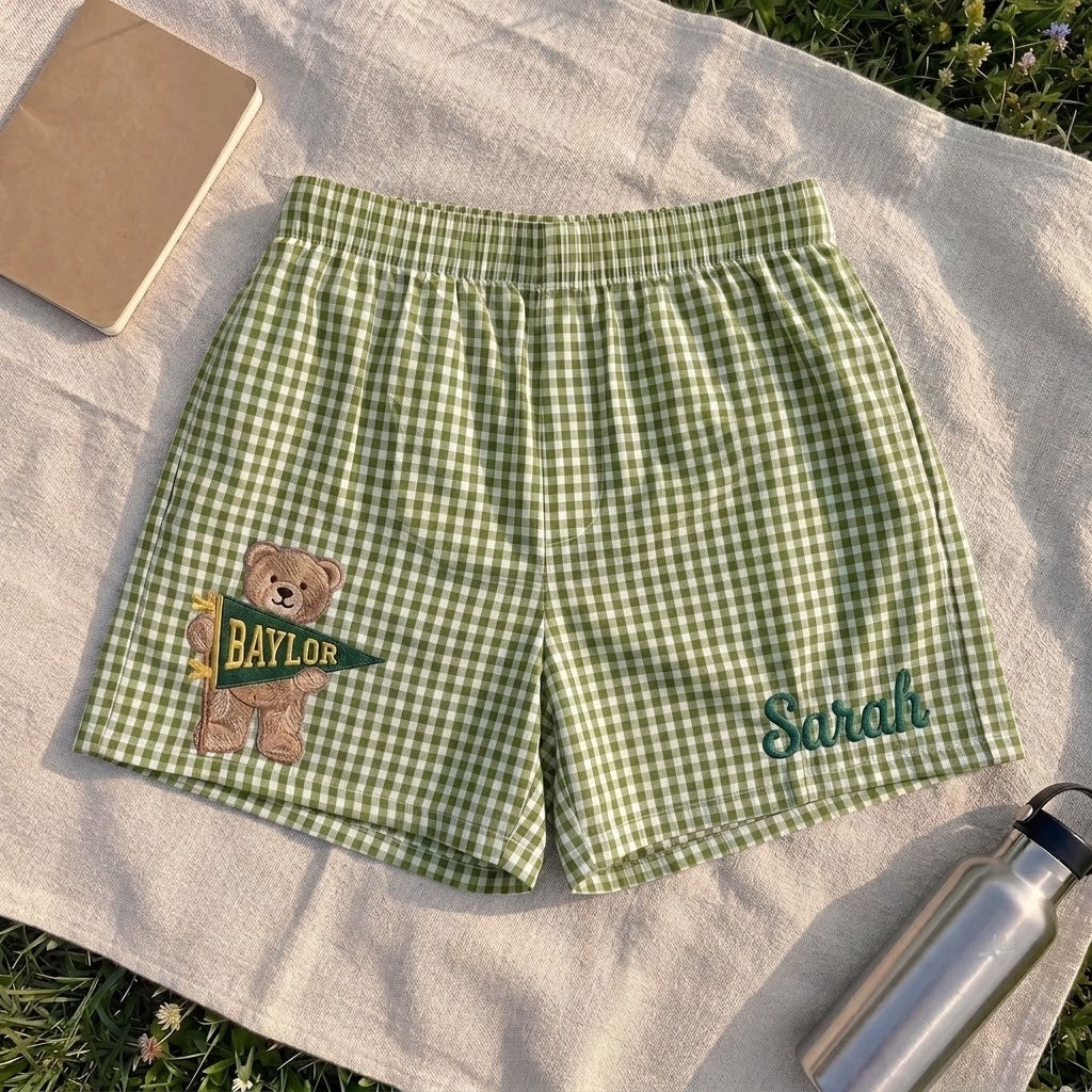 Personalized College Gingham Shorts | Custom Game Day Shorts