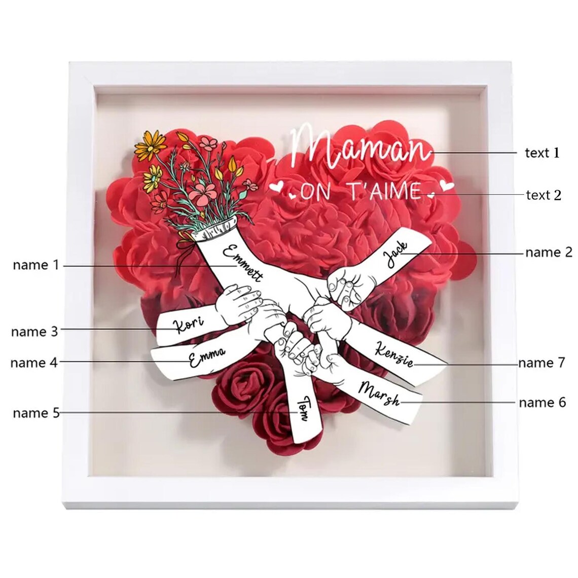 Personalized Name Flower Shadow Box | Gift for Mom & Grandma