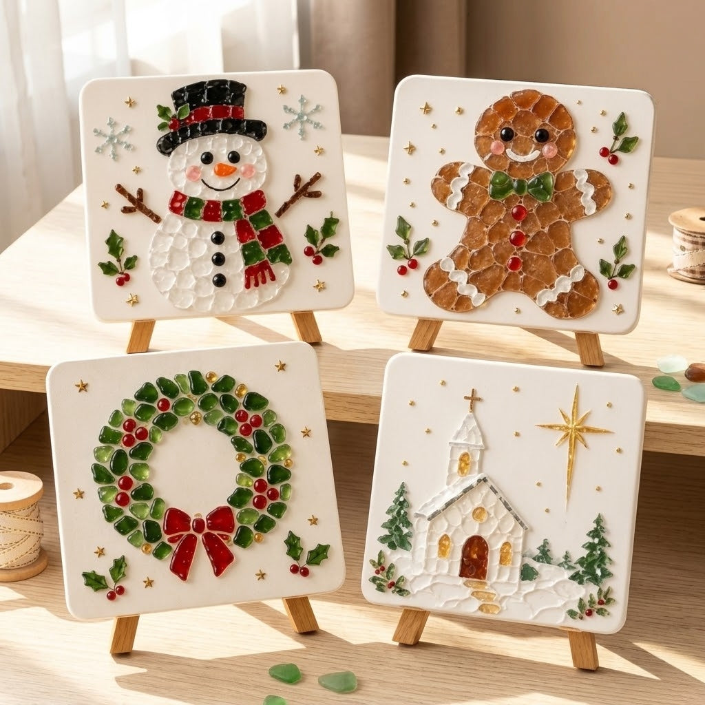 DIY Christmas Sea Glass Mosaic Art Kit | Beginner Craft Set