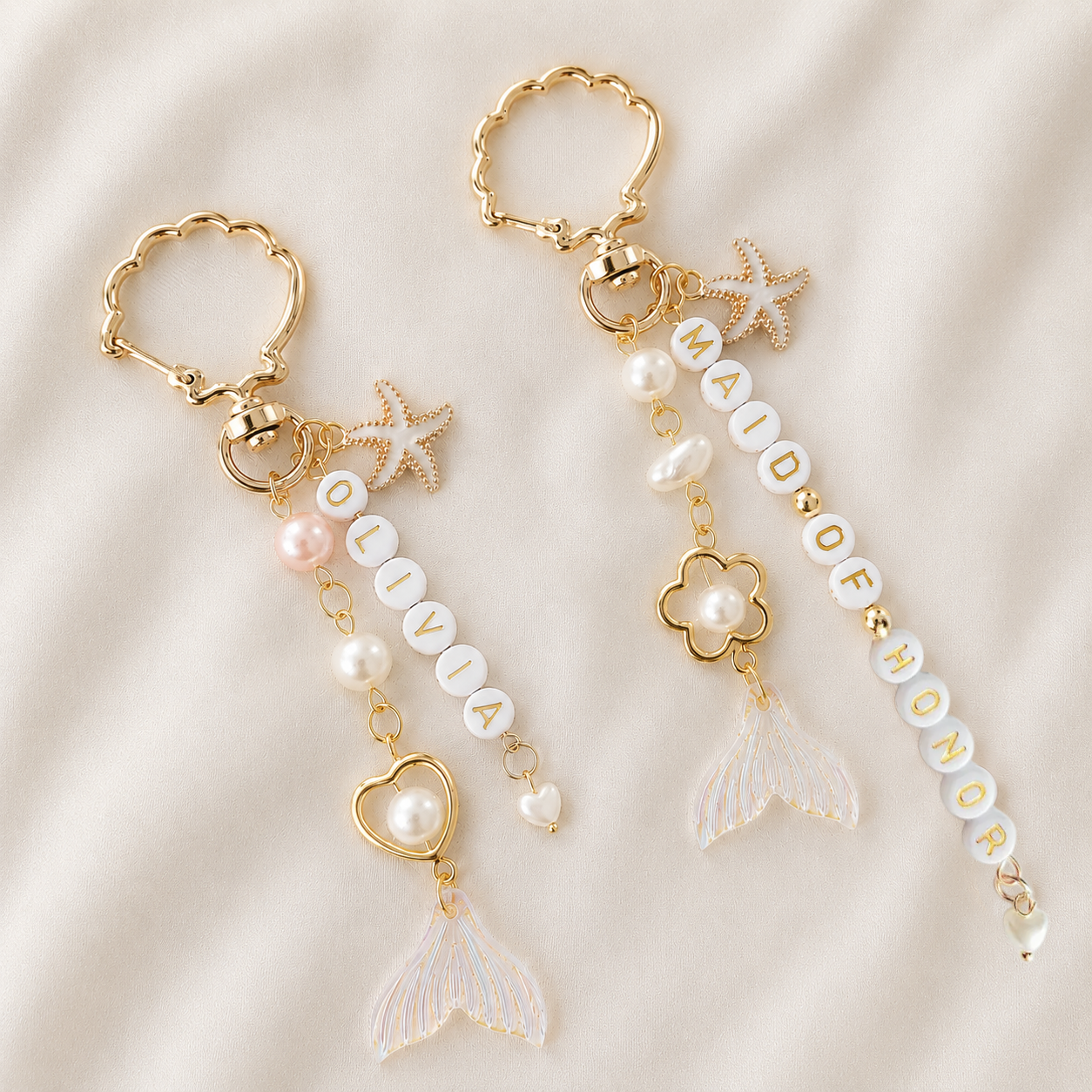 Personalized Coastal Bag Charm Set – Custom Beach Bridesmaid & Best Friend Gift (1–2 Pack)