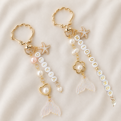 Personalized Coastal Bag Charm Set – Custom Beach Bridesmaid & Best Friend Gift (1–2 Pack)