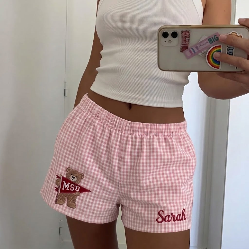 Personalized College Gingham Shorts | Custom Game Day Shorts