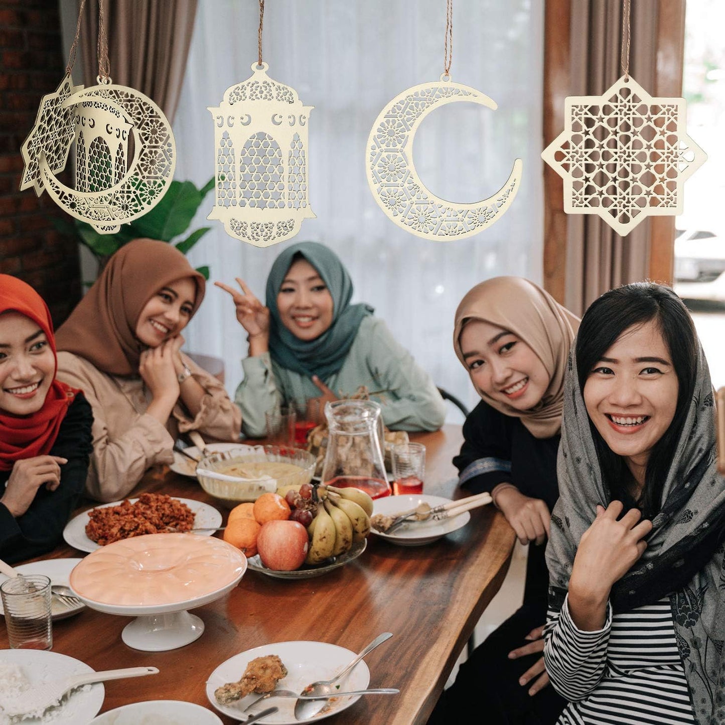 Wooden Ramadan Kareem Pendant | Moon & Star Eid Decoration