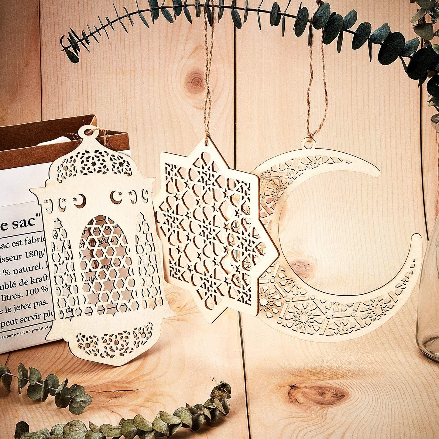 Wooden Ramadan Kareem Pendant | Moon & Star Eid Decoration