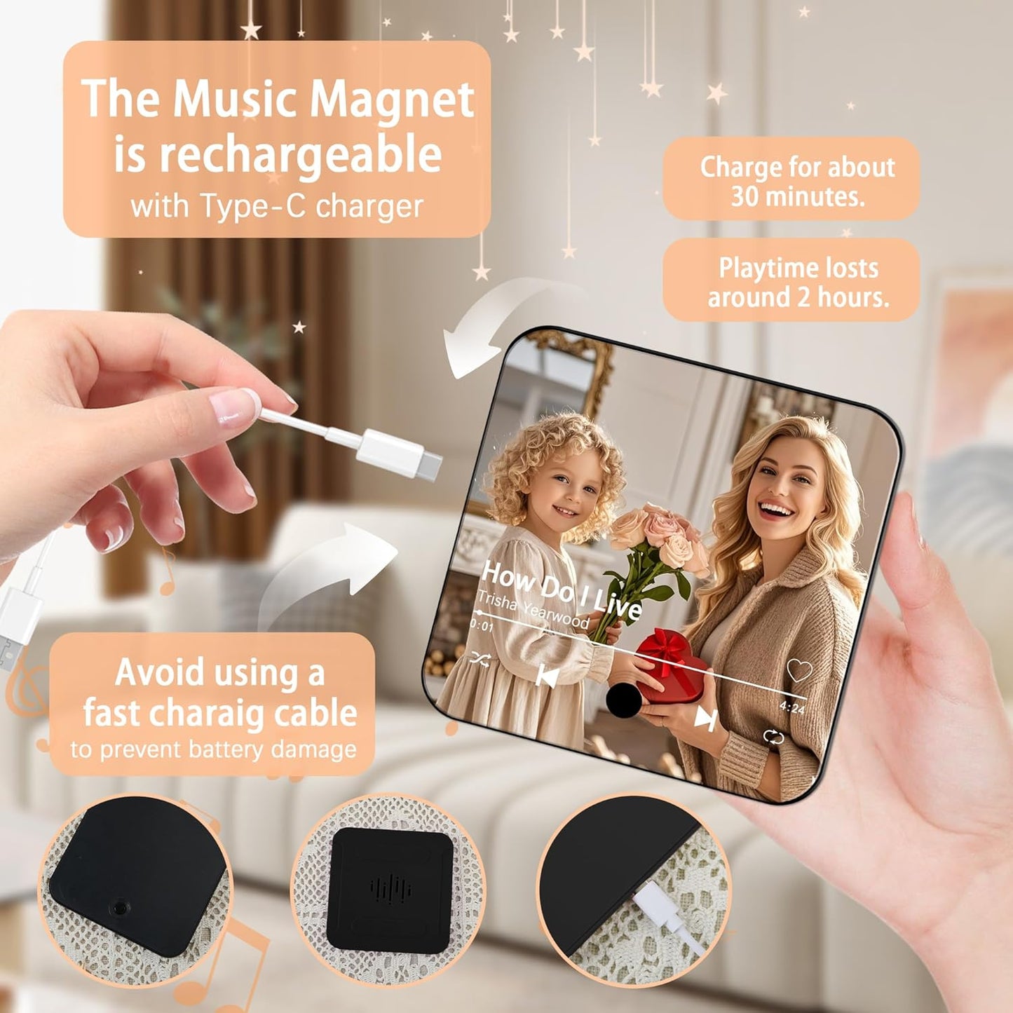 Custom Music Photo Magnet – Bluetooth/MP3 Plaque Gift