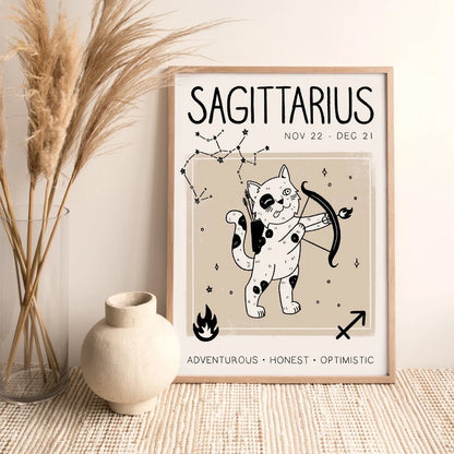 Libra Cat Astrology Print – Boho Zodiac Star Sign Wall Art (Unframed)