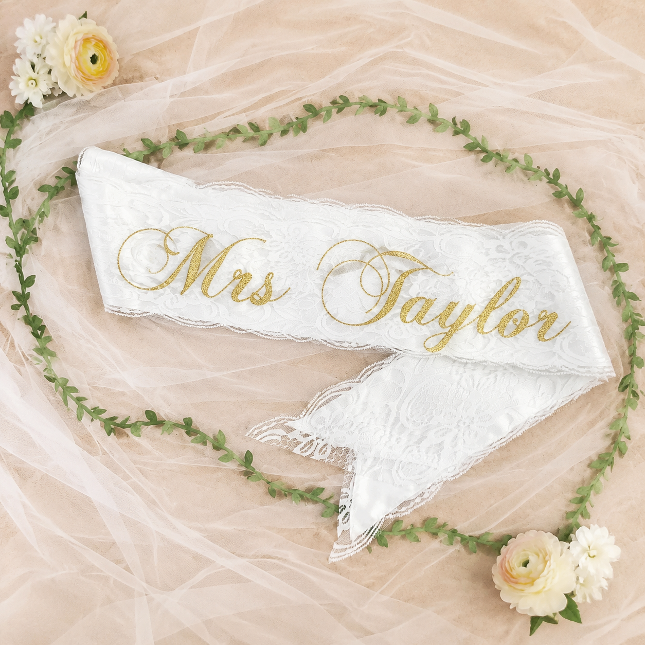 Personalized Lace Satin Bridal Sash | Custom Wedding Party Sash