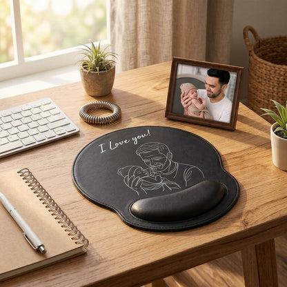 Personalized Leather Mouse Pad with Photo Sketch for Dad Gift