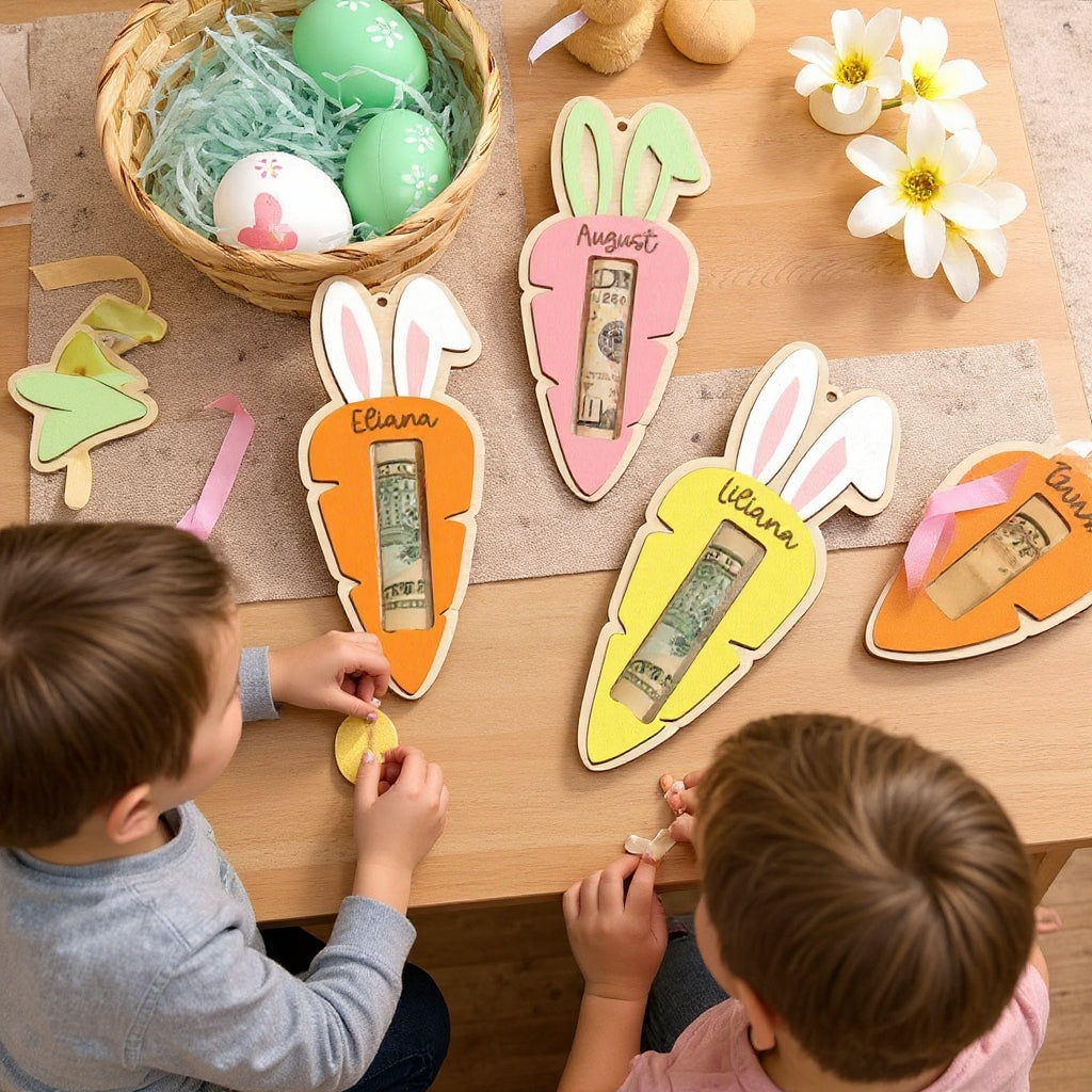 Personalized Easter Carrot Wood Money Holder Ornament