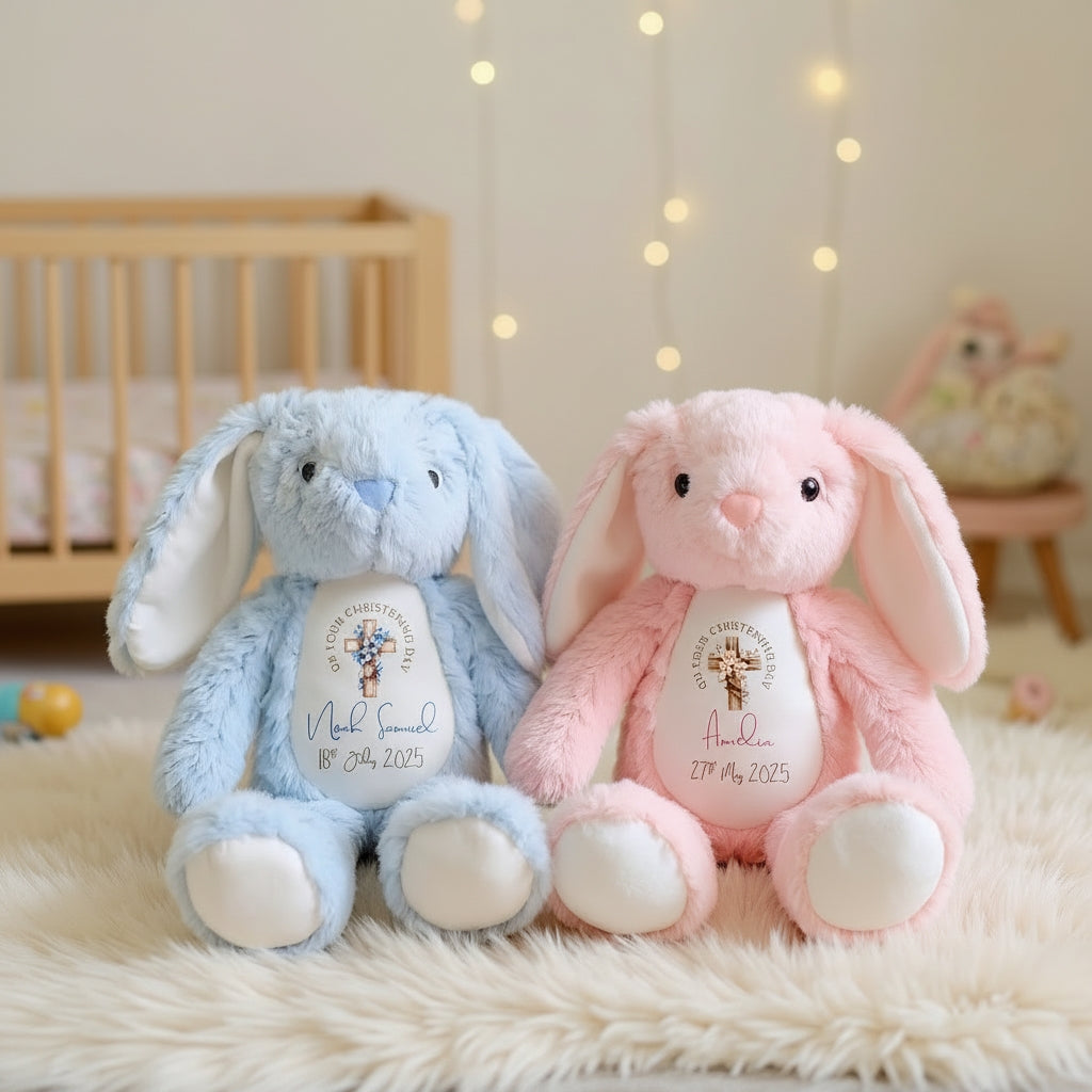 Personalisierter Taufhase als Plüschtier – Geschenk mit individuellem Namen und Datum