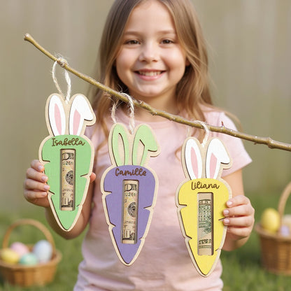 Personalized Easter Carrot Wood Money Holder Ornament