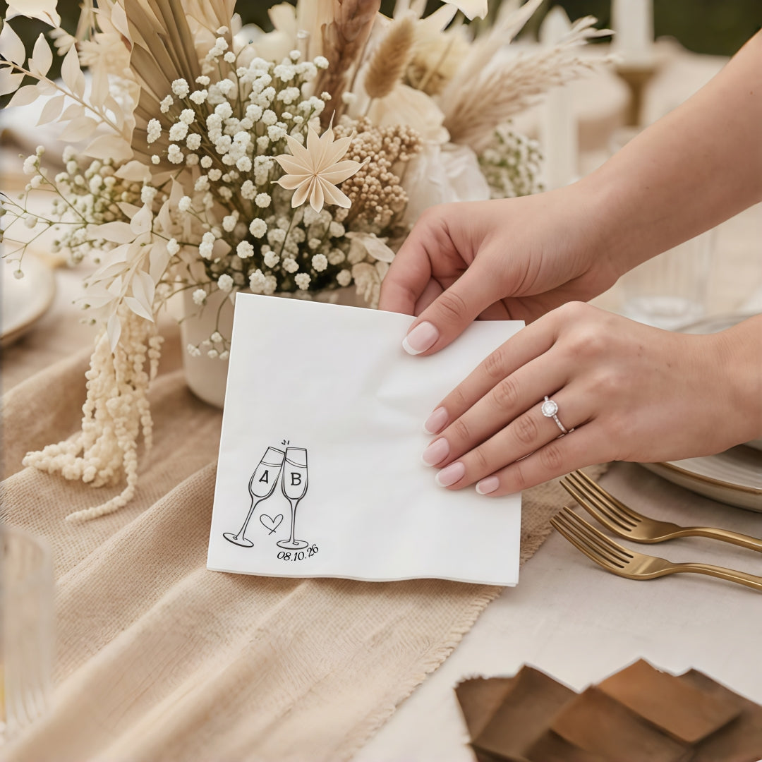 Personalized Wedding Cocktail Napkins with Initials & Date