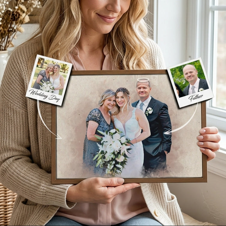 Custom Watercolor Wedding Photo Frame | Portrait Memorial Wood Plaque