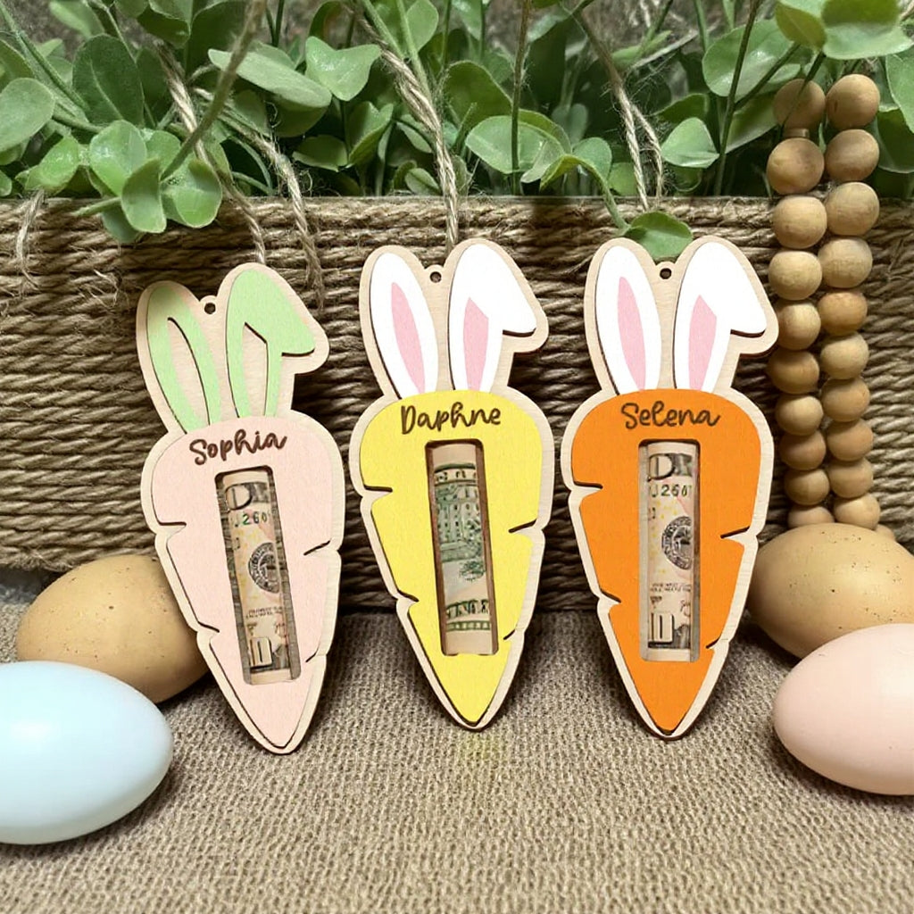 Personalized Easter Carrot Wood Money Holder Ornament