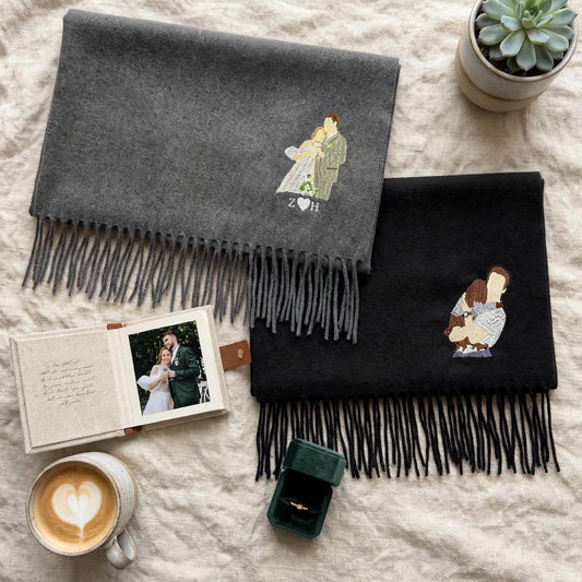 Personalized Embroidered Portrait Scarf from Photo