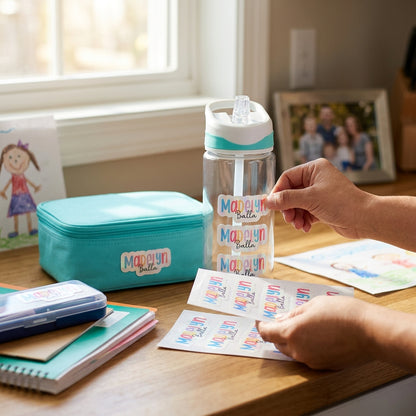 Autocollants personnalisés – Étiquettes scolaires holographiques imperméables (2 feuilles)