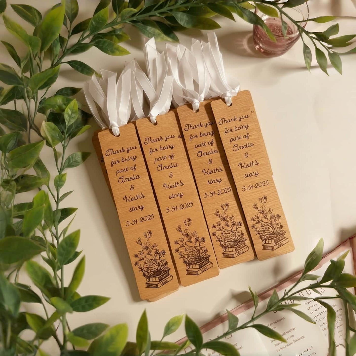 Personalized Wooden Wedding Favor Bookmarks | Book Theme Gift