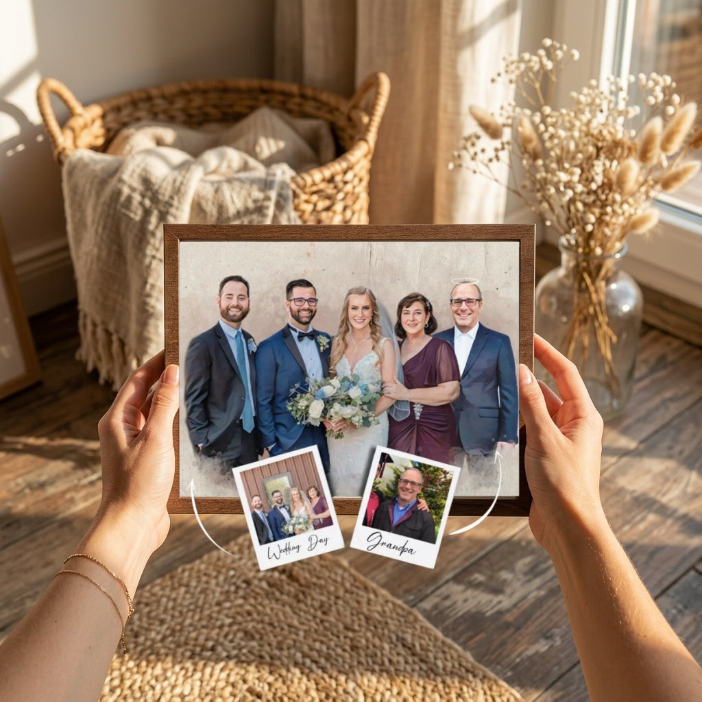 Custom Watercolor Wedding Photo Frame | Portrait Memorial Wood Plaque