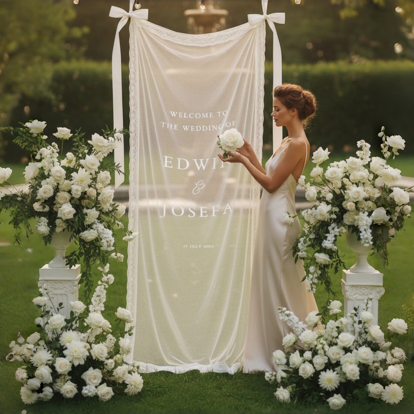 Personalized Sheer Lace Wedding Welcome Sign – Romantic Wedding Banner