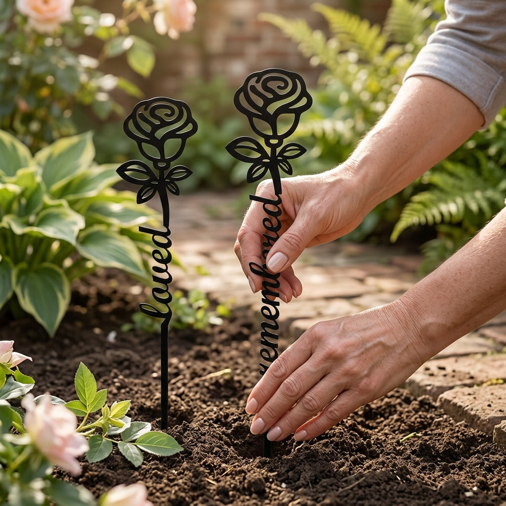 Custom Metal Rose Memorial Garden Stake – Loved Remembered Gift