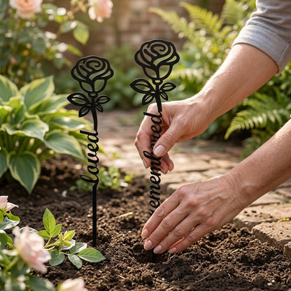 Custom Metal Rose Memorial Garden Stake – Loved Remembered Gift