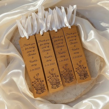 Personalized Wooden Wedding Favor Bookmarks | Book Theme Gift