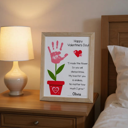 Wooden Valentine Handprint Keepsake – Kids Flower Poem Gift