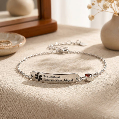 Personalized Medical Alert Bracelet for Women | Custom Birthstone ID Jewelry