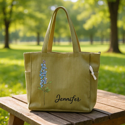 Personalisierte Tragetasche mit Geburtsblume – Cordtasche mit individuellem Namen