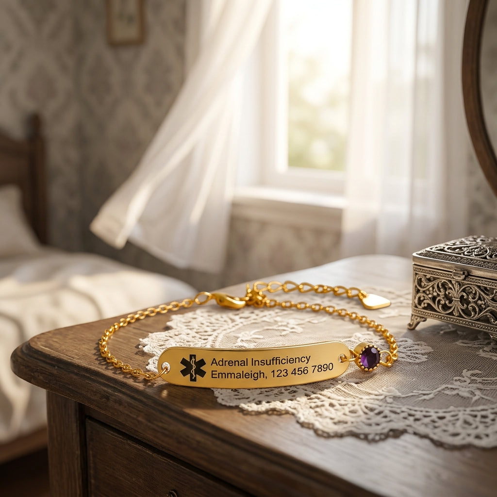 Personalized Medical Alert Bracelet for Women | Custom Birthstone ID Jewelry