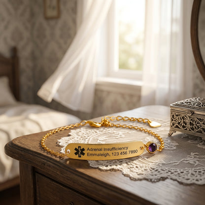 Personalized Medical Alert Bracelet for Women | Custom Birthstone ID Jewelry