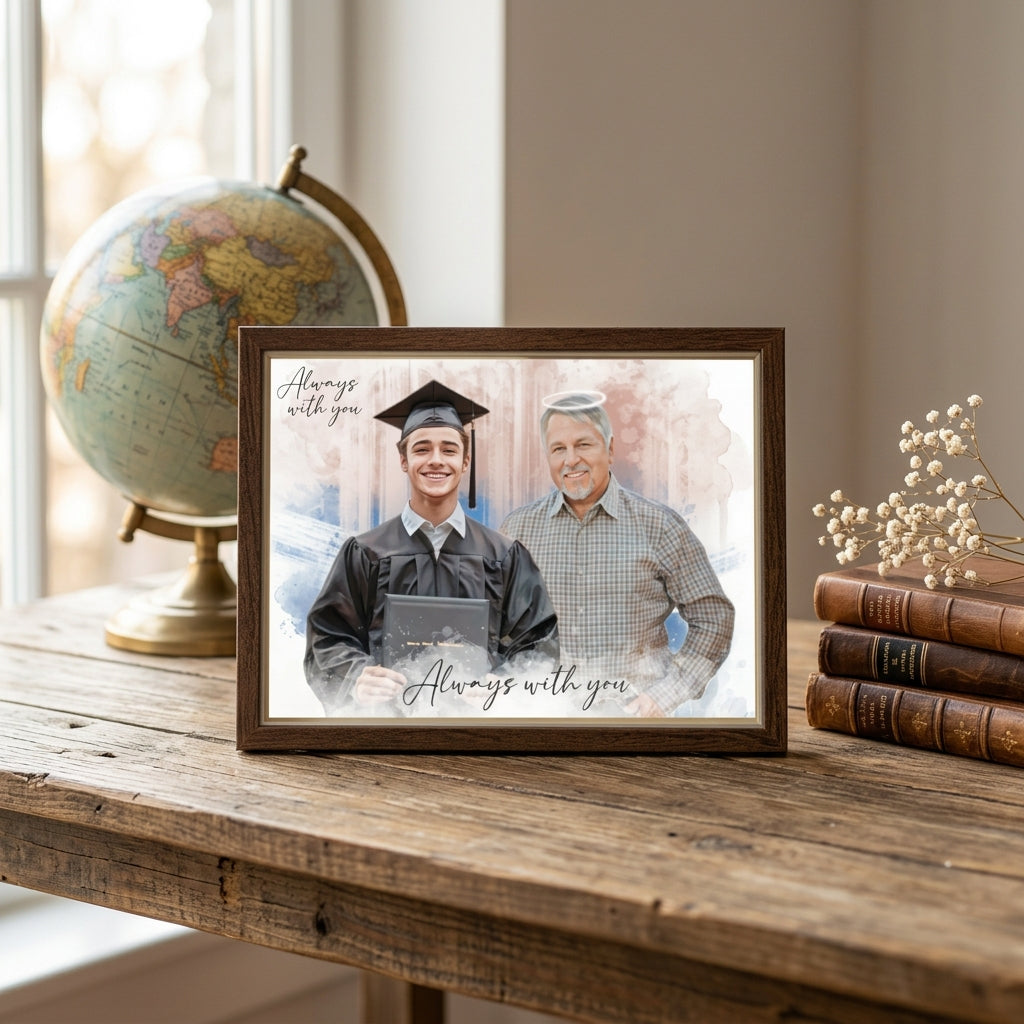 Custom Watercolor Photo Frame | Graduation Memorial Wood Plaque