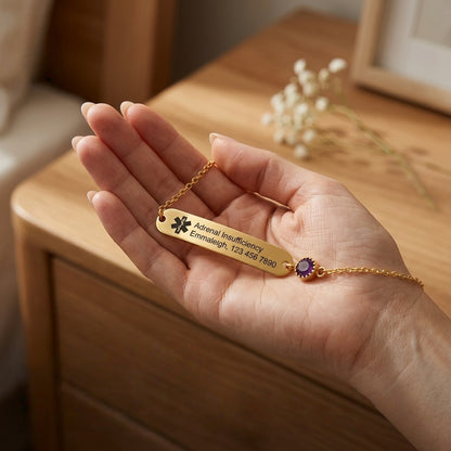 Personalized Medical Alert Bracelet for Women | Custom Birthstone ID Jewelry