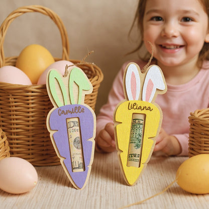 Personalized Easter Carrot Wood Money Holder Ornament