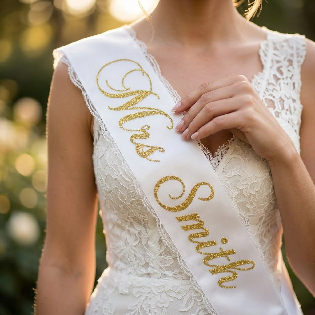 Personalized Lace Satin Bridal Sash | Custom Wedding Party Sash