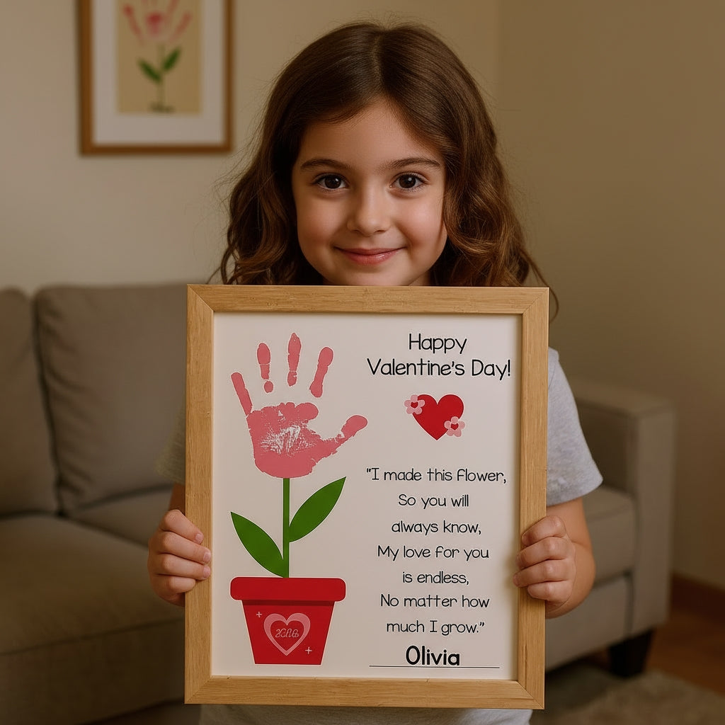 Wooden Valentine Handprint Keepsake – Kids Flower Poem Gift