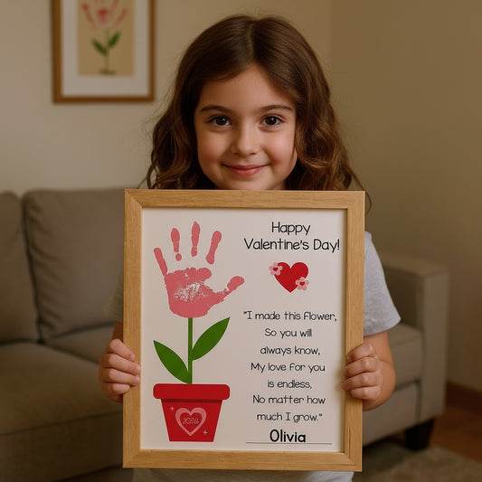 Wooden Valentine Handprint Keepsake – Kids Flower Poem Gift