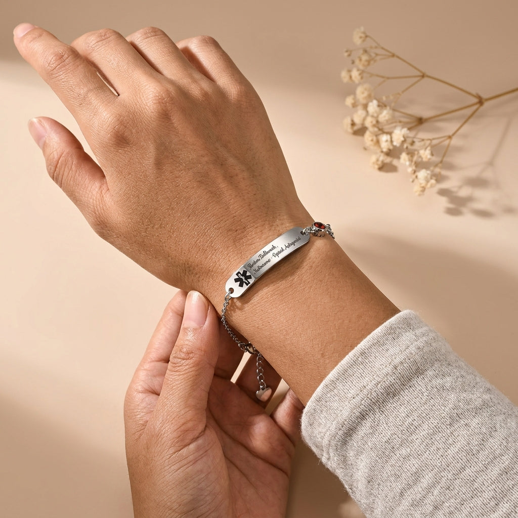 Personalized Medical Alert Bracelet for Women | Custom Birthstone ID Jewelry