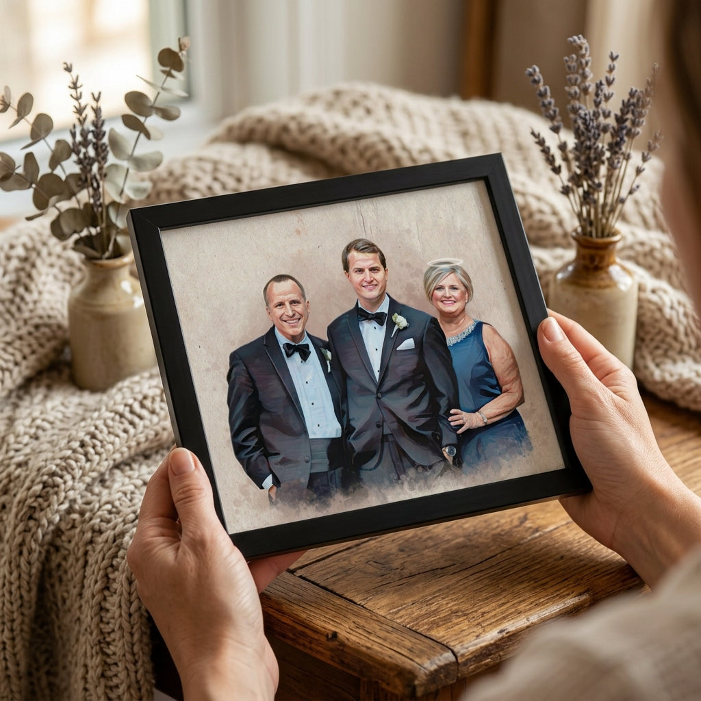 Custom Watercolor Wedding Photo Frame | Portrait Memorial Wood Plaque