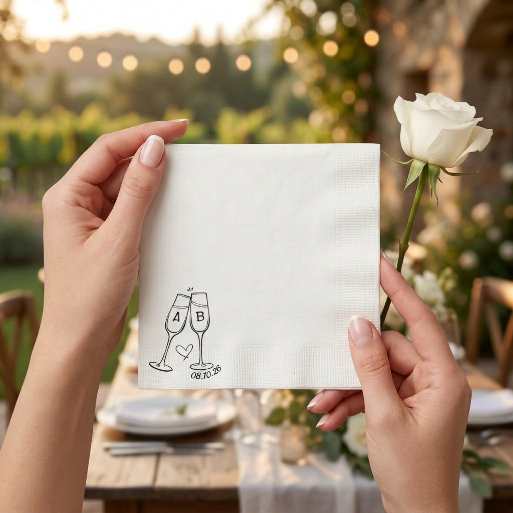 Personalized Wedding Cocktail Napkins with Initials & Date