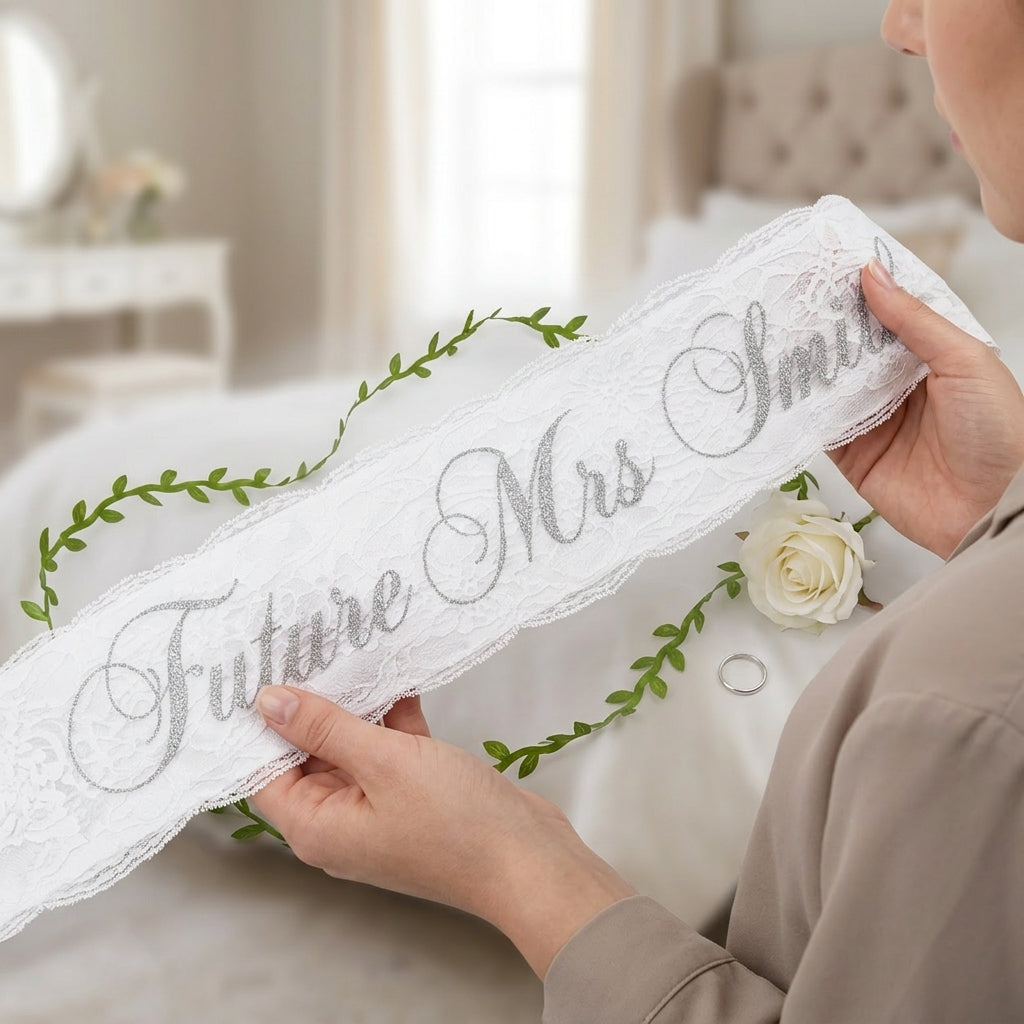 Personalized Lace Satin Bridal Sash | Custom Wedding Party Sash