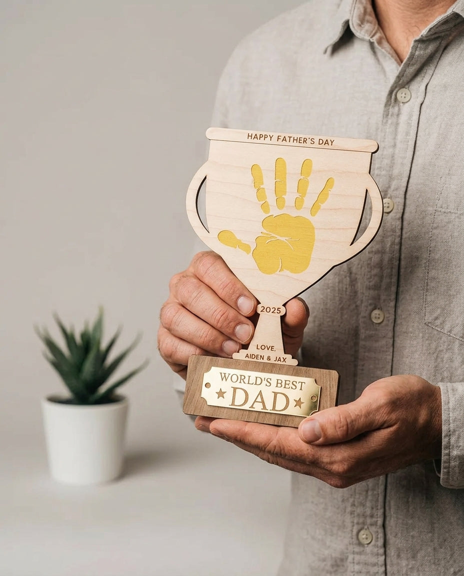 Personalized Handprint Trophy Sign – Dad Grandpa Gift Keepsake