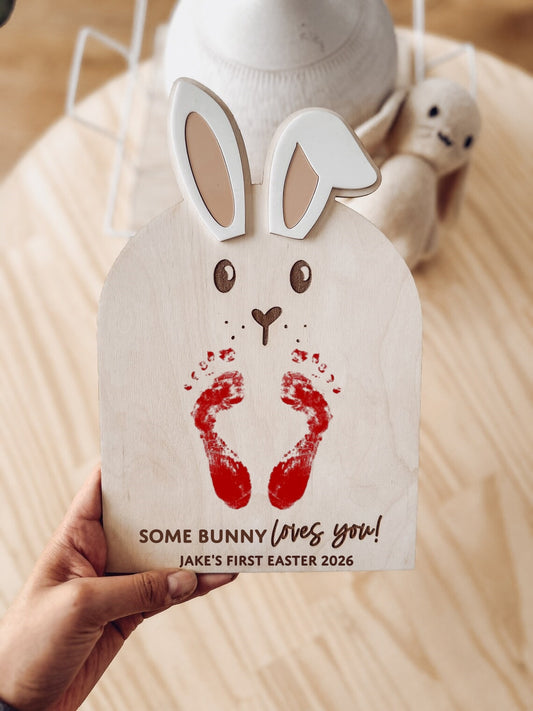 Some Bunny Loves You Footprint Sign – Baby’s First Easter Keepsake