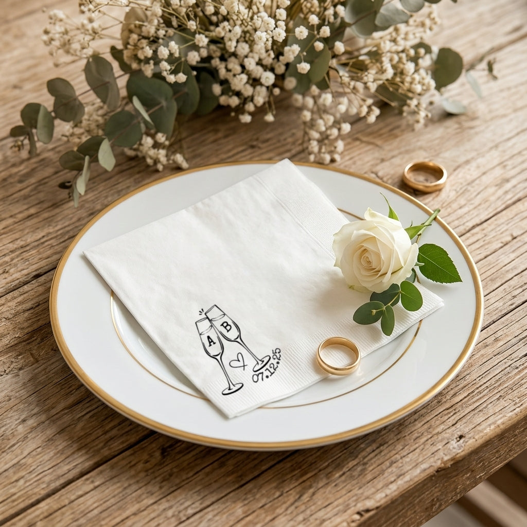 Personalized Wedding Cocktail Napkins with Initials & Date
