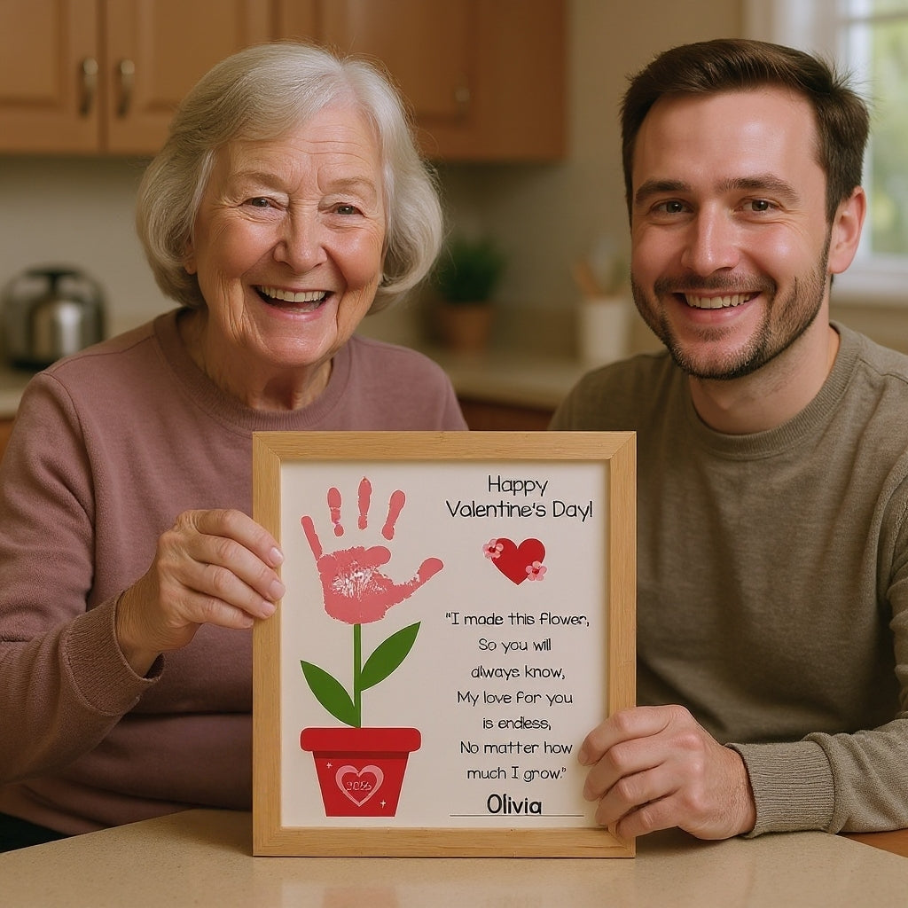 Wooden Valentine Handprint Keepsake – Kids Flower Poem Gift