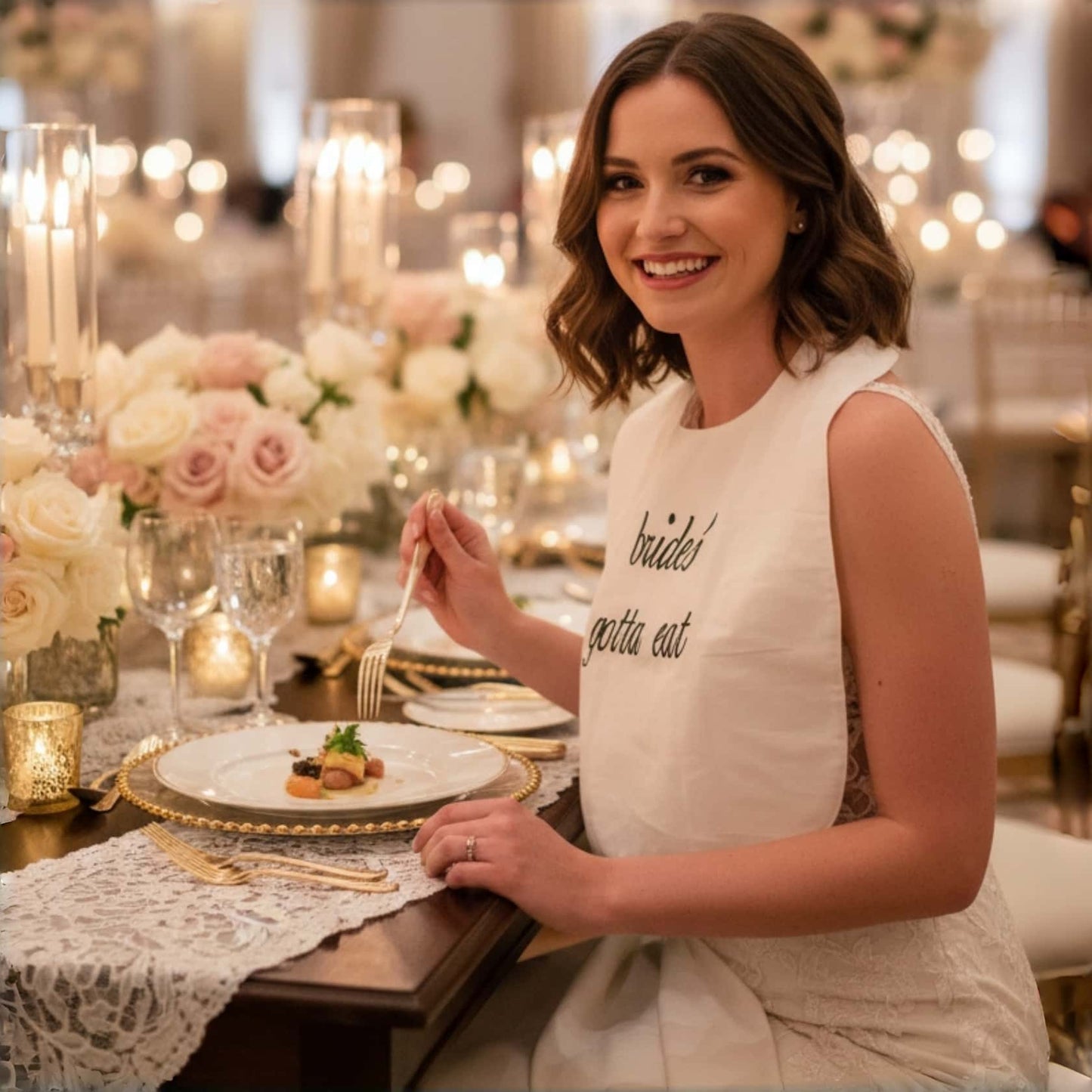„Bräute müssen essen“-Lätzchen – Personalisiertes, besticktes Lätzchen für Brautparty und Hochzeit