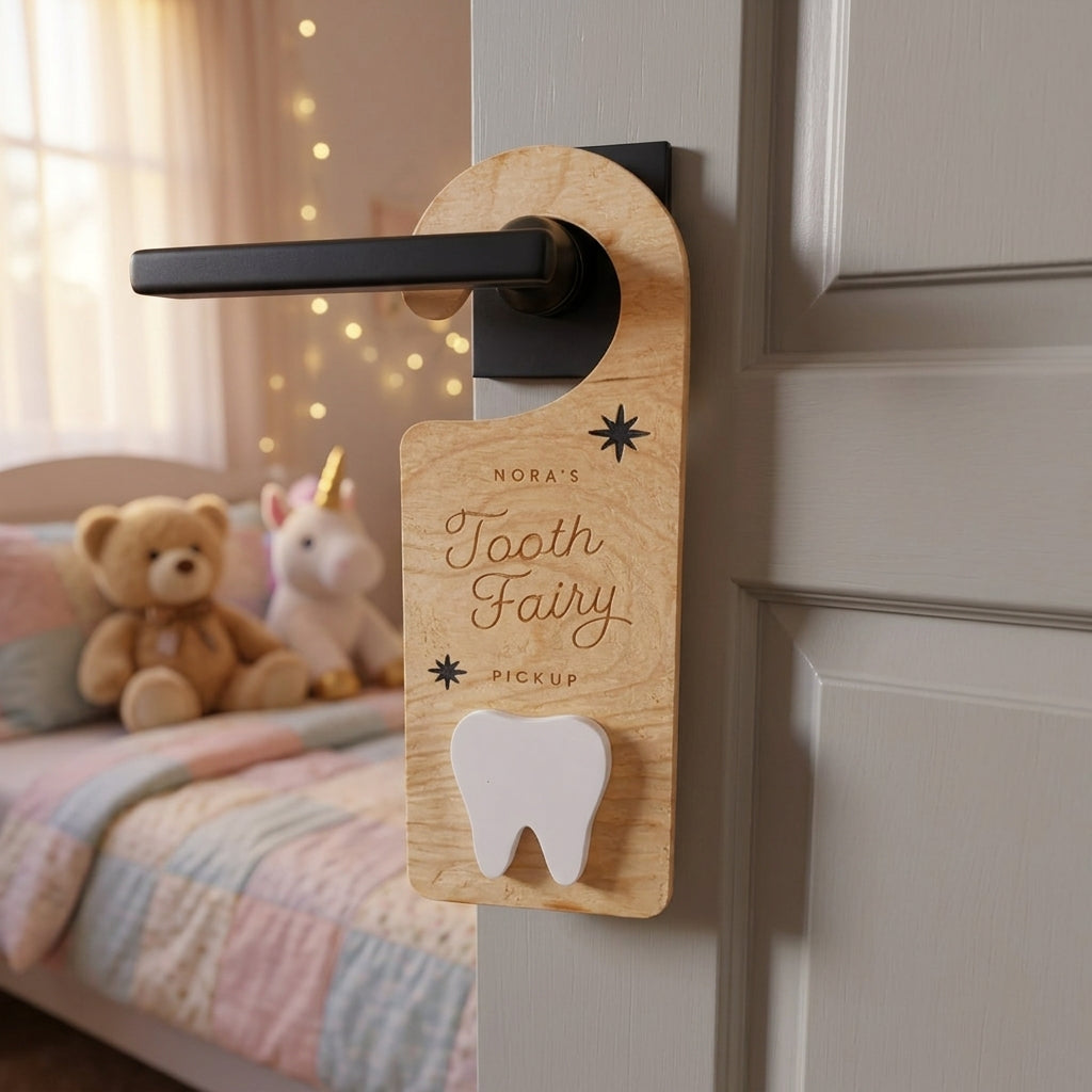 Personalized Wooden Tooth Fairy Door Hanger Sign for Kids