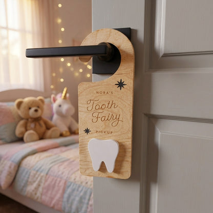 Personalized Wooden Tooth Fairy Door Hanger Sign for Kids